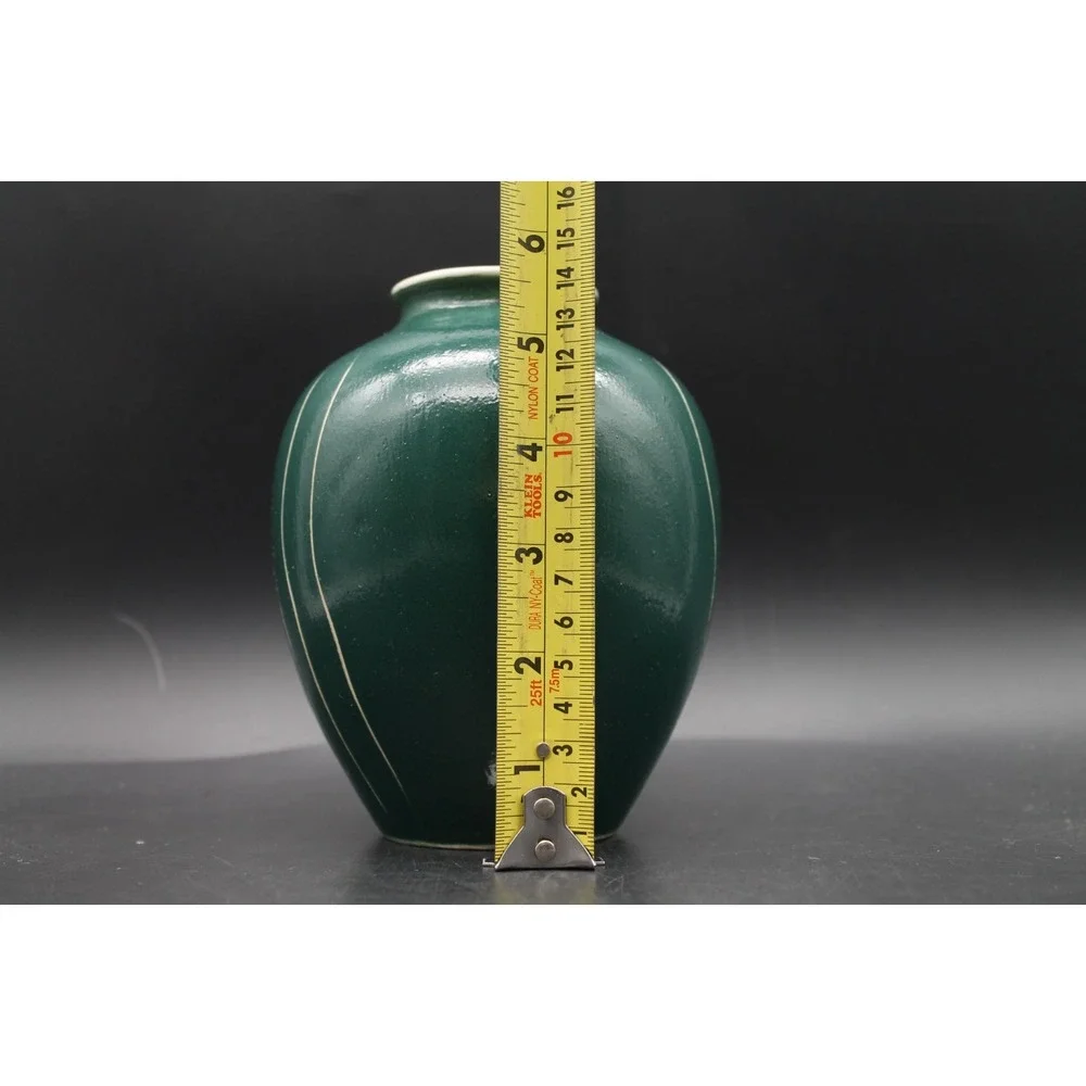 Vintage Waylande Gregory Sgraffito Art Pottery Vase Green Figural Face MCM